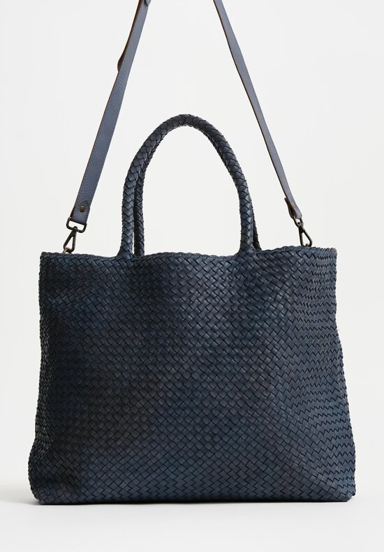Officine Creative Woven Leather Large Class Tote Bag in Indaco Blue