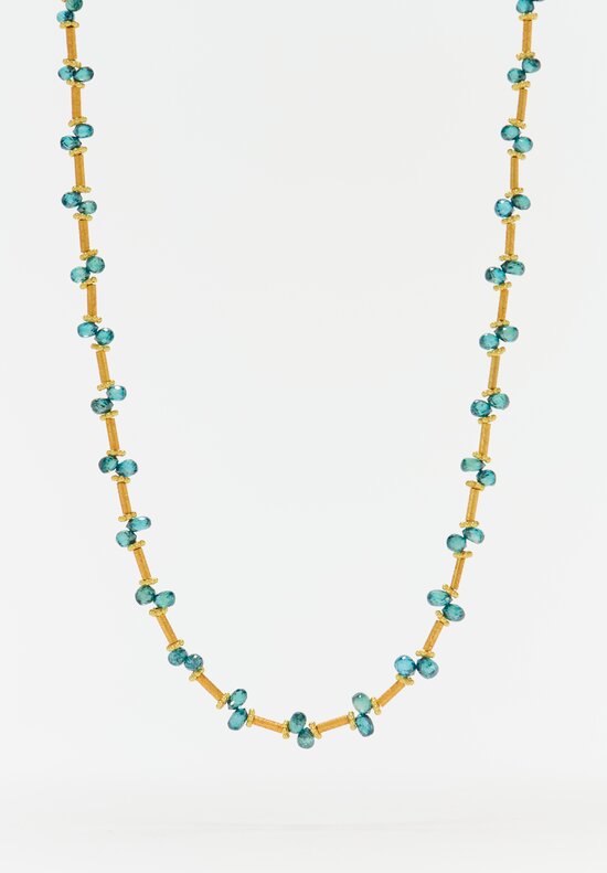 Greig Porter 18K Starburst Cylinders & Blue Diamond Necklace 19.375