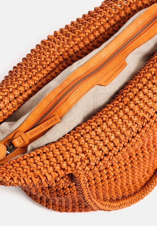 Officine Creative Button Weave Leather Large Tote in Russet Orange