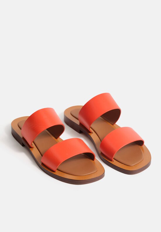 Ambleme Calfskin Leather Ugalde Double-Band Slides in Orange