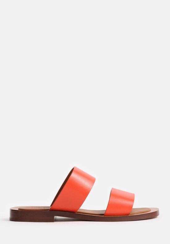 Ambleme Calfskin Leather Ugalde Double-Band Slides in Orange