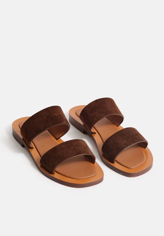 Amblẽme Calfskin Suede Ugalde Double-Band Slides in Cocoa
