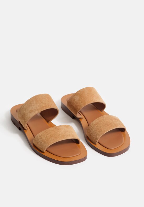 Amblẽme Calfskin Suede Ugalde Double-Band Slides in Sand