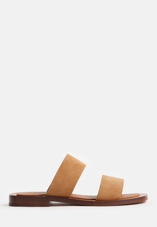 Amblẽme Calfskin Suede Ugalde Double-Band Slides in Sand