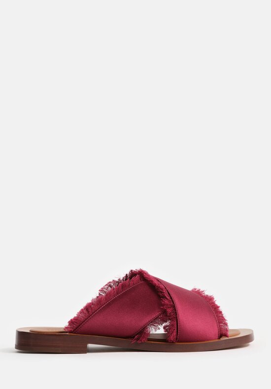 Amblẽme Silk & Calfskin Leather Madrague Crisscross Sandals in Burgundy