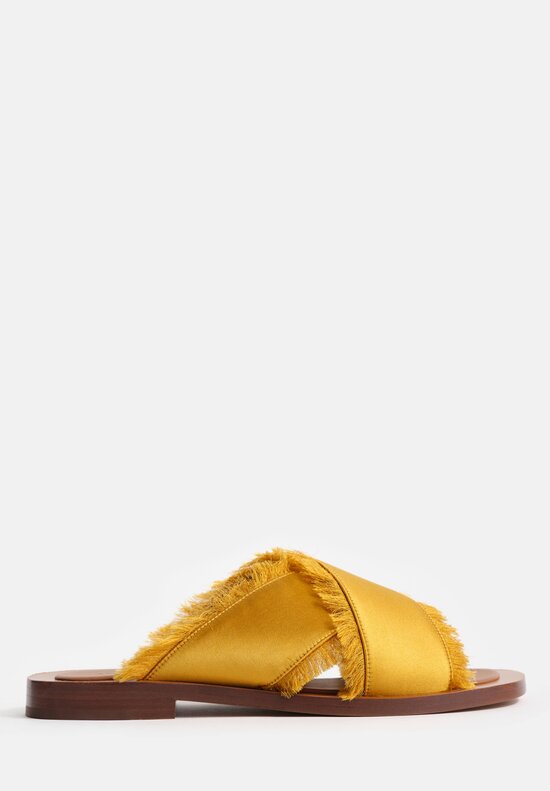 Amblẽme Silk & Calfskin Leather Madrague Crisscross Sandals in Mustard