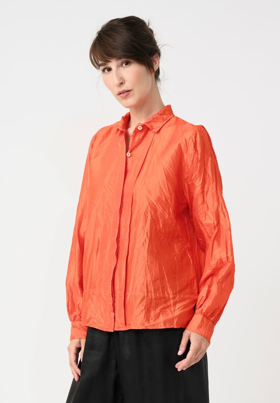 Christian Peau Silk Button-Down Top in Orange