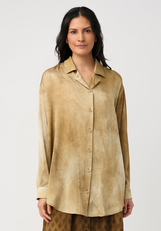 Uma Wang Silk Tyesha Button-Down Top in Tan Buttercream