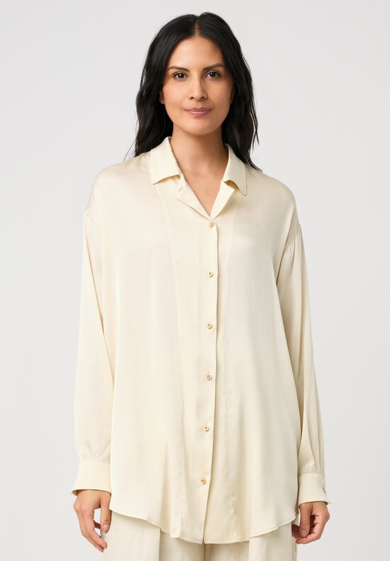 Uma Wang Silk Tyesha Button-Down Top in Creamy White