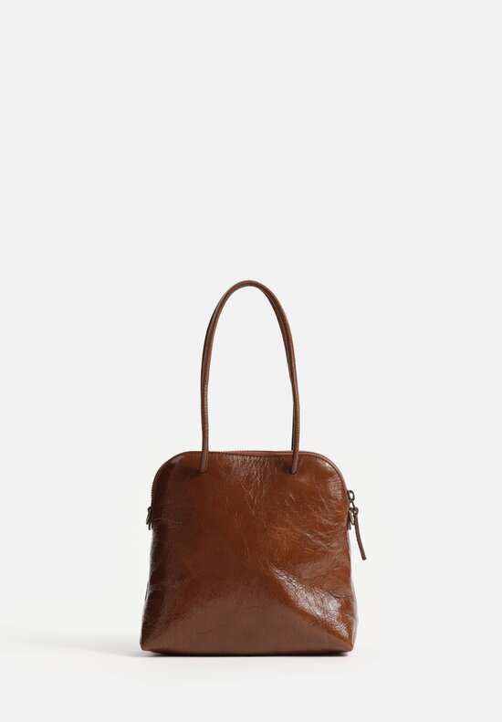 Uma Wang Small Laminated Calfskin Leather Satchel Sepia Brown
