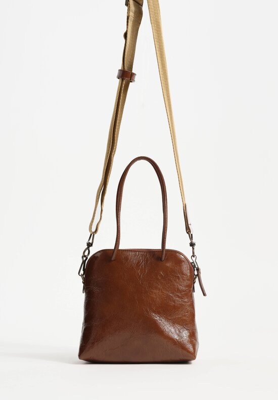 Uma Wang Small Laminated Calfskin Leather Satchel Sepia Brown