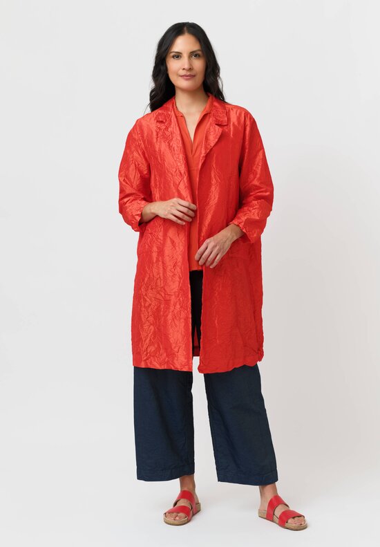 Daniela Gregis Washed Silk Punto Bianco Coat in Red Arancio