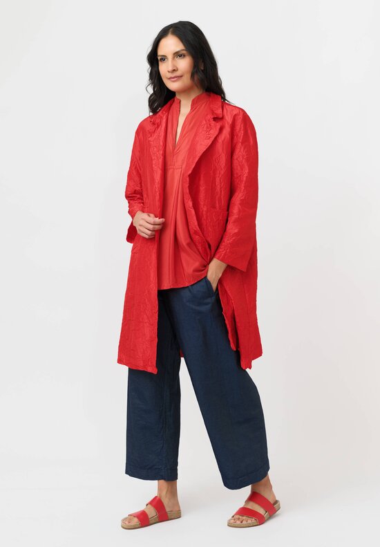 Daniela Gregis Washed Silk Punto Bianco Coat in Fire Red