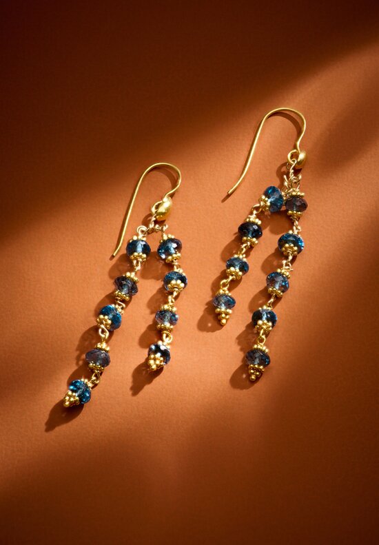 Greig Porter 18K Gold Dotted Disc & Faceted Sapphire Double Strand Earrings
