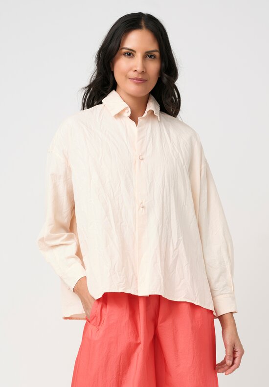 Daniela Gregis Washed Cotton Cropped Uomo Larga Shirt in Pale Pink
