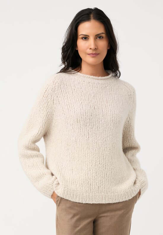 Wommelsdorff Cashmere & Silk Hand-Knit Chili Sweater in Ivory Cream