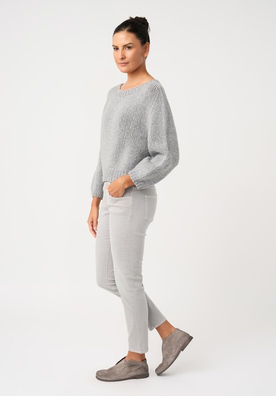 Wommelsdorff Cashmere Hand-Knit Honey Round Neck Sweater in Grey