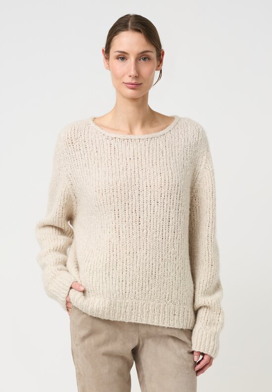 Wommelsdorff Hand-Knit Faye Cashmere & Silk Sweater in Ivory Cream