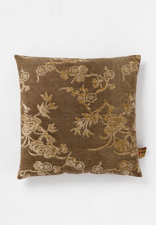 The House of Lyria Cotton & Linen Floral Cotognastro Pillow in Brown & Natural
