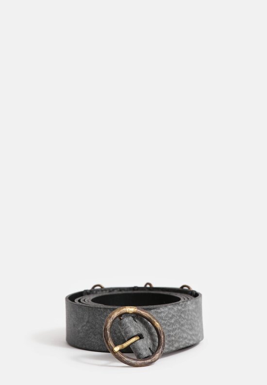 Ziggy Chen Leather Belt with Round Brass Buckle Soft Matte Black