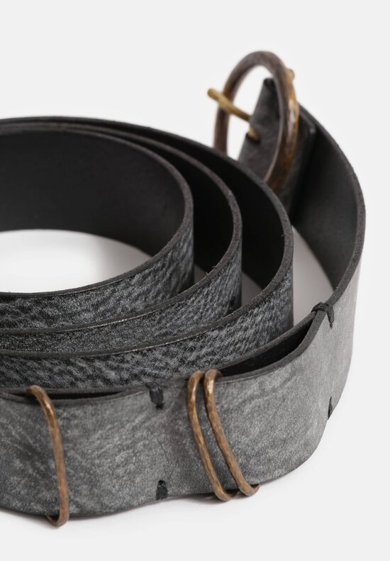 Ziggy Chen Leather Belt with Round Brass Buckle Soft Matte Black