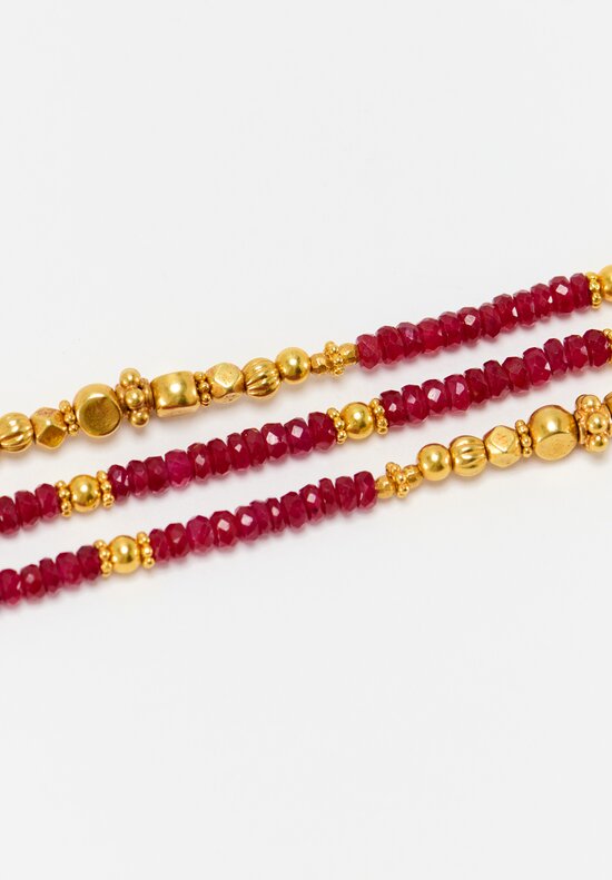 Greig Porter 3-Strand 18K Starburst Faceted Rounds & Ruby Beaded Necklace 21.5