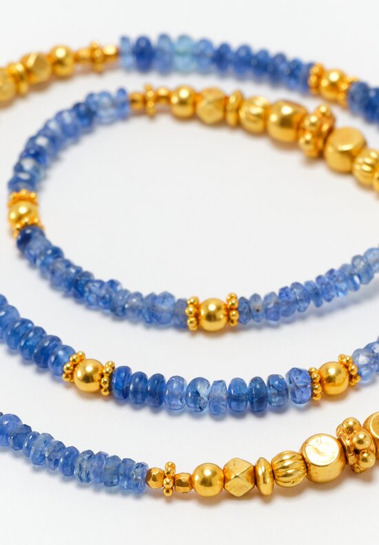 Greig Porter 18K Starburst Graduated Faceted Rounds & Polished Sapphire Beaded Necklace 20