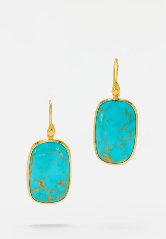 Greig Porter 18K & 22K Rounded Rectangle Kingman Turquoise Drop Earrings 1.5