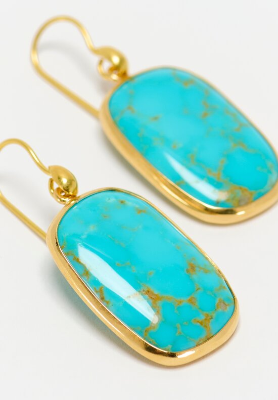 Greig Porter 18K & 22K Rounded Rectangle Kingman Turquoise Drop Earrings 1.5