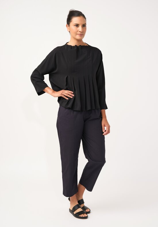 Daniela Gregis Silk Rondine Pleated Top in Jet Black