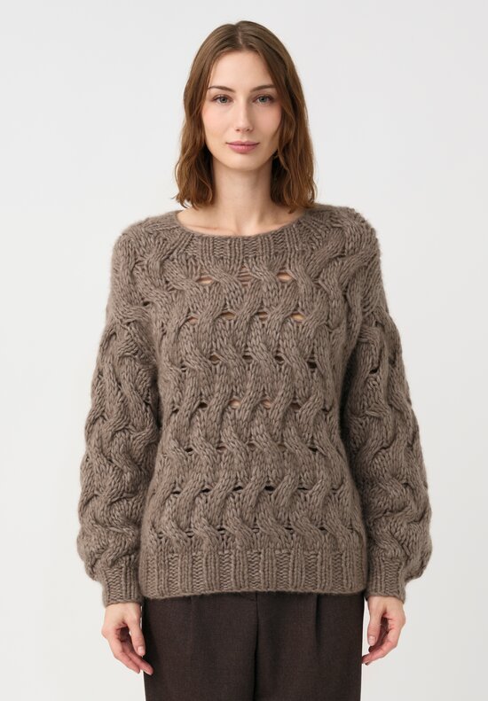 Iris Von Arnim Cashmere & Silk Hand-Knit Hedi Sweater in Taupe Brown