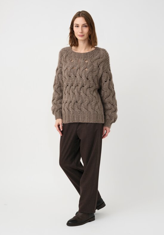 Iris Von Arnim Cashmere & Silk Hand-Knit Hedi Sweater in Taupe Brown