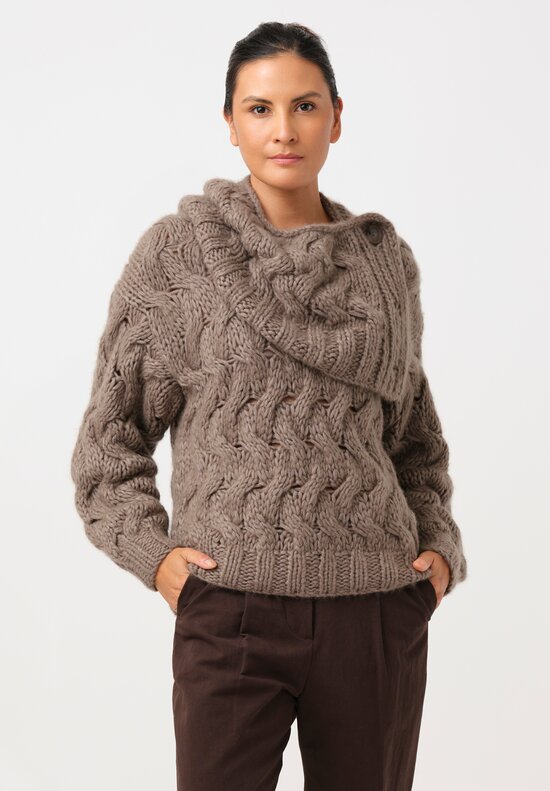 Iris Von Arnim Cashmere & Silk Hand-Knit Hedda Tube Scarf in Taupe Brown