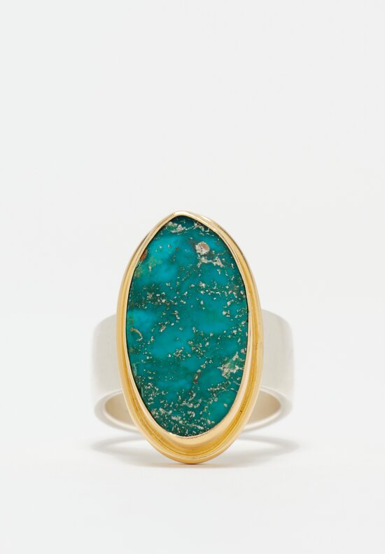 Greig Porter 18K, Sterling Silver & Ovoid Royston Turquoise Cabochon Ring 7
