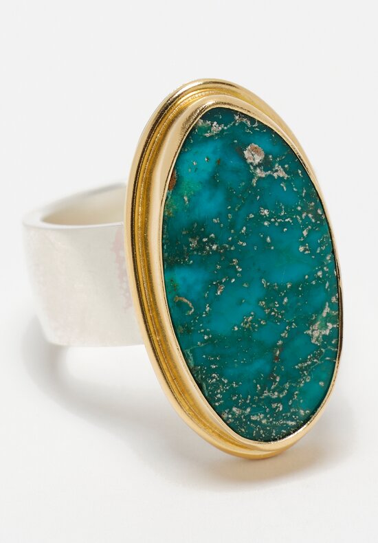 Greig Porter 18K, Sterling Silver & Ovoid Royston Turquoise Cabochon Ring 7