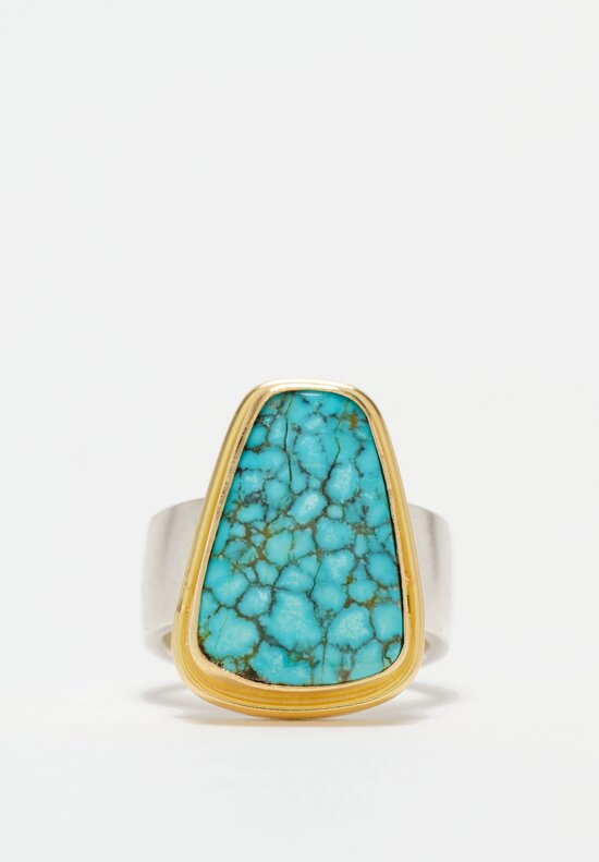 Greig Porter 18K, Sterling Silver & Nevada Number Eight Turquoise Cabochon Ring 7