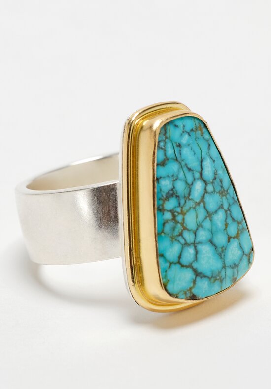 Greig Porter 18K, Sterling Silver & Nevada Number Eight Turquoise Cabochon Ring 7