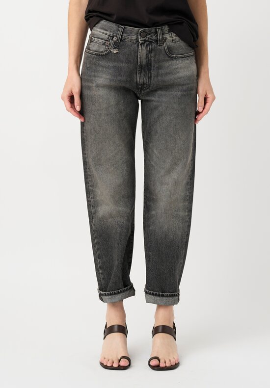 R13 Cotton Denim Boyfriend Jeans in Leyton Black