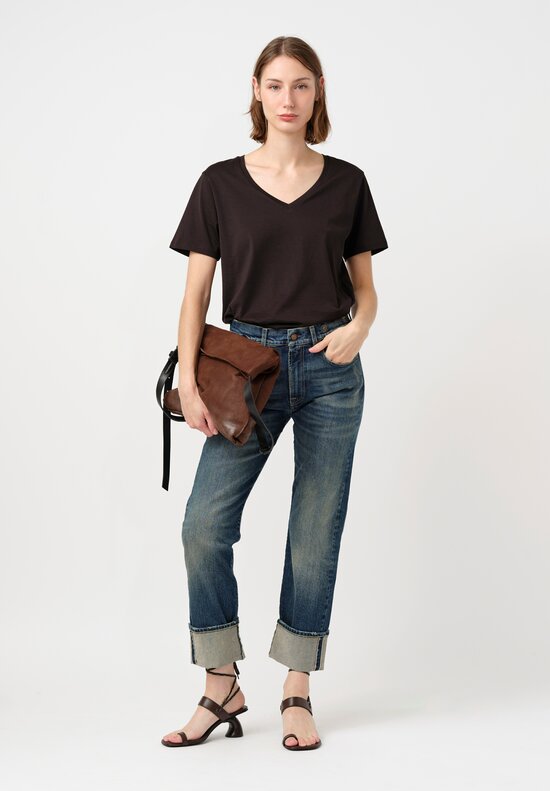 R13 Stretch Cotton Denim Cuffed Selvedge Romeo Jeans in Adelaide Blue