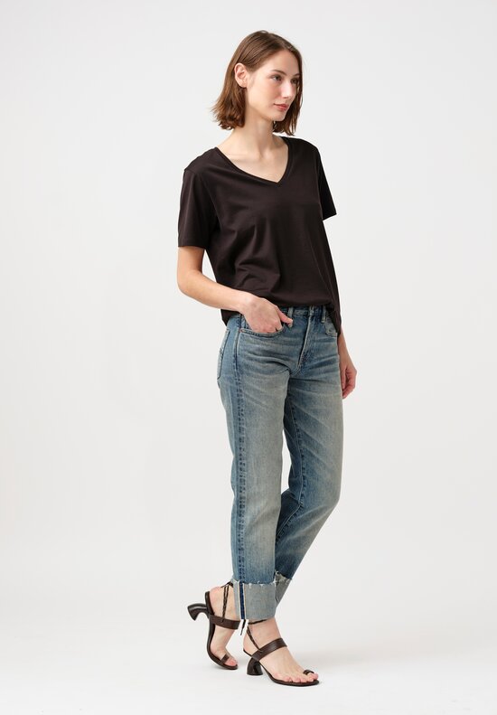 R13 Stretch Cotton Denim Cuffed Romeo Selvedge Jeans in Estin Blue