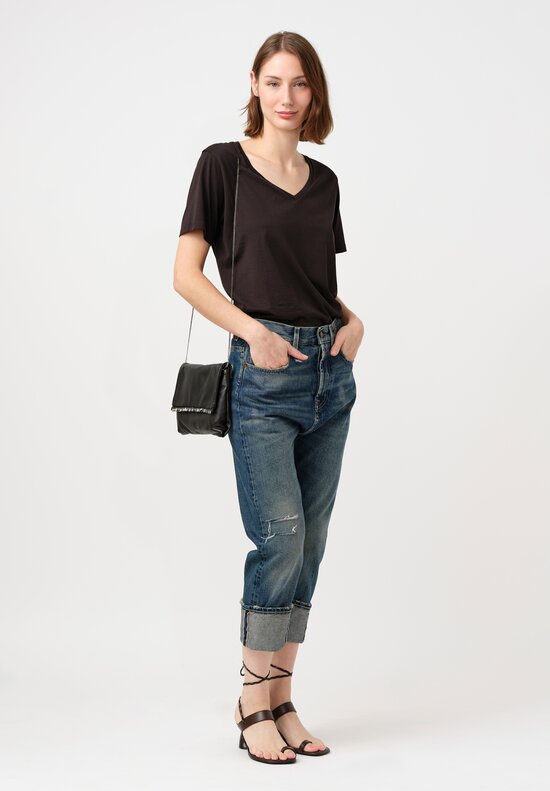 R13 Cotton Denim Cuffed Drop-Crotch Selvedge Distressed Jeans in Adelaide Blue