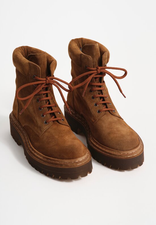 Officine Creative Cashmere Tonal Blossom Ankle Boots in Castagno Brown