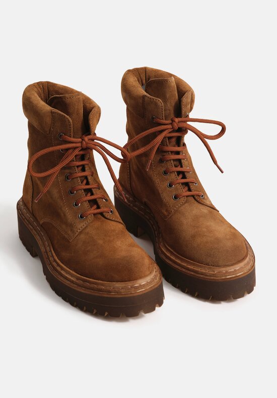 Officine Creative Cashmere Tonal Blossom Ankle Boots in Castagno Brown