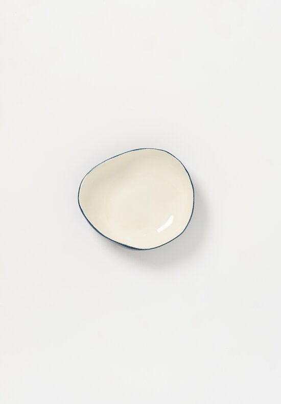 Stamperia Bertozzi Handmade Porcelain Exterior Painted Shallow Pebble Bowl Dark Azzuro Blue