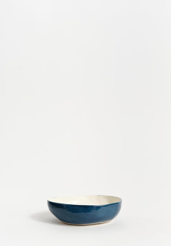 Stamperia Bertozzi Handmade Porcelain Exterior Painted Shallow Pebble Bowl Dark Azzuro Blue