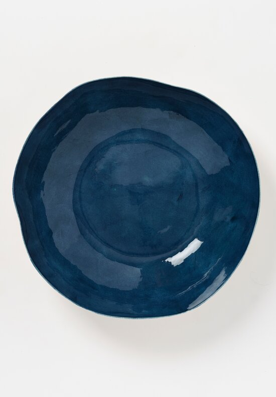 Stamperia Bertozzi Handmade Porcelain Solid Interior Large Serving Bowl Dark Azzuro Blue