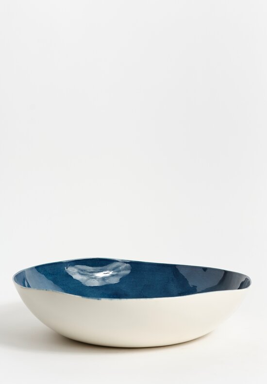 Stamperia Bertozzi Handmade Porcelain Solid Interior Large Serving Bowl Dark Azzuro Blue