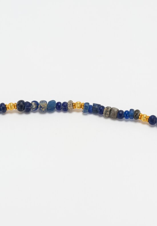Greig Porter 18K Starburst Fluted Rounds & Roman Period Lapis Lazuli Beaded Necklace 18.5