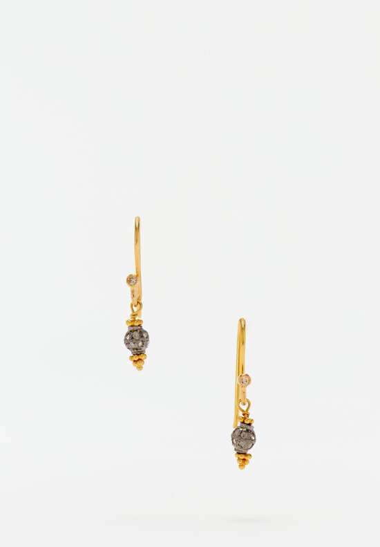 Greig Porter18K Starburst Drop Earrings with Oxidized Gold Diamond-Studded Beads 0.75
