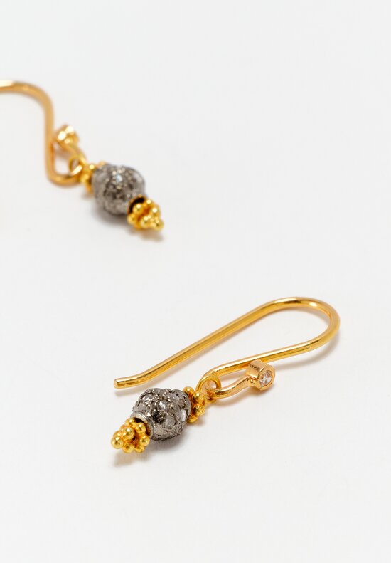 Greig Porter18K Starburst Drop Earrings with Oxidized Gold Diamond-Studded Beads 0.75